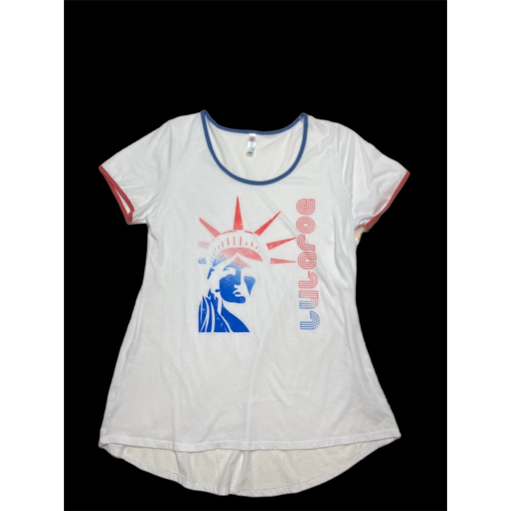 Small LuLaRoe Classic T Shirt white w/ Statue of Liberty lularoe logo fits 4/6